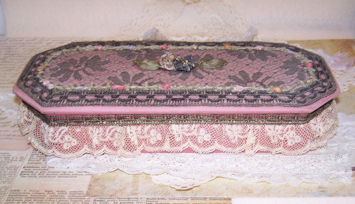 Art Deco French Ribbonwork Boudoir Box with Rococo Ribbon Trim
