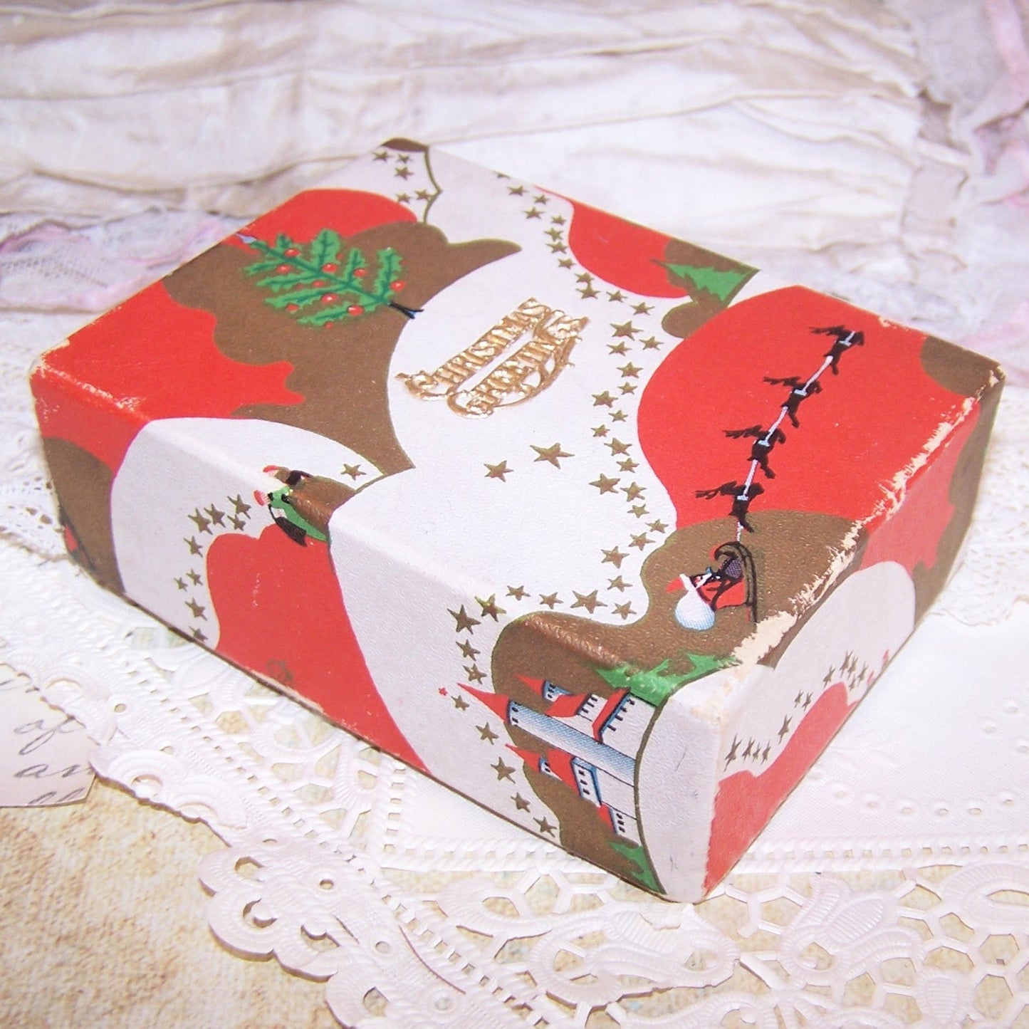 ART DECO Gift Box for Christmas - Santa Claus and His Reindeer