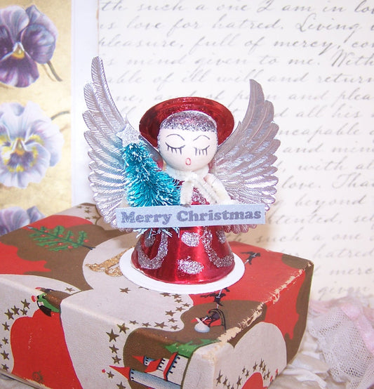 Upcycled Made in Japan Christmas Ornament - Angel Carrying Tree