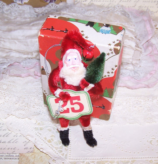 Christmas Chenille Ornament - Santa Claus Carrying Tree