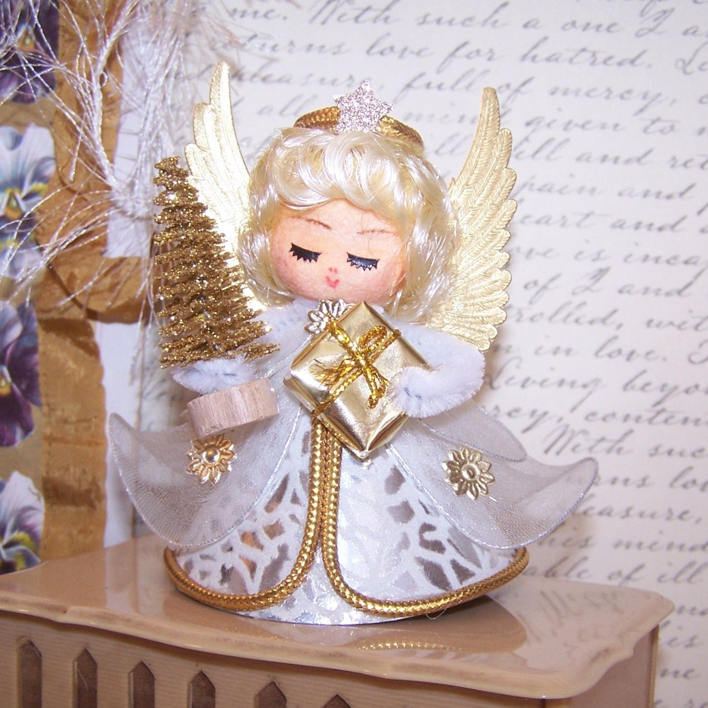 Upcycled Made in Japan Christmas Angel Ornament in Gold