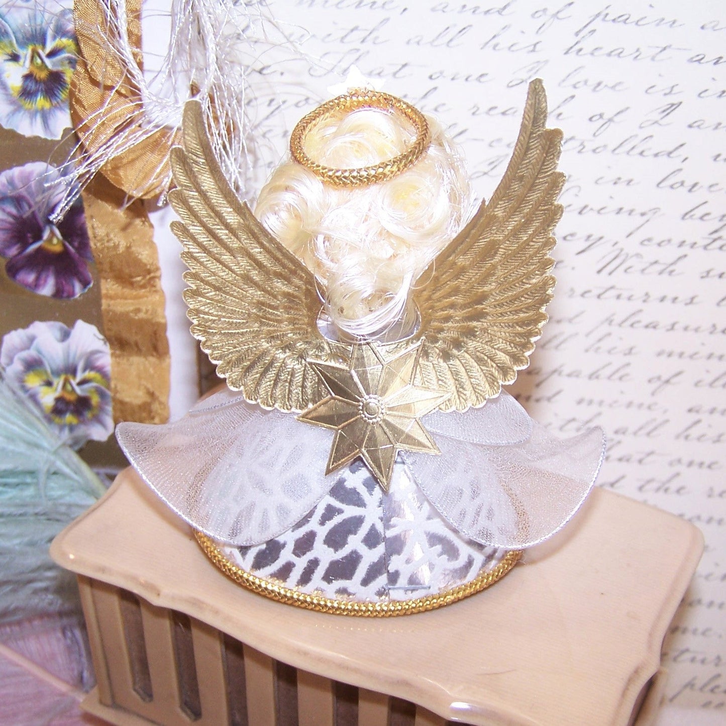 Upcycled Made in Japan Christmas Angel Ornament in Gold