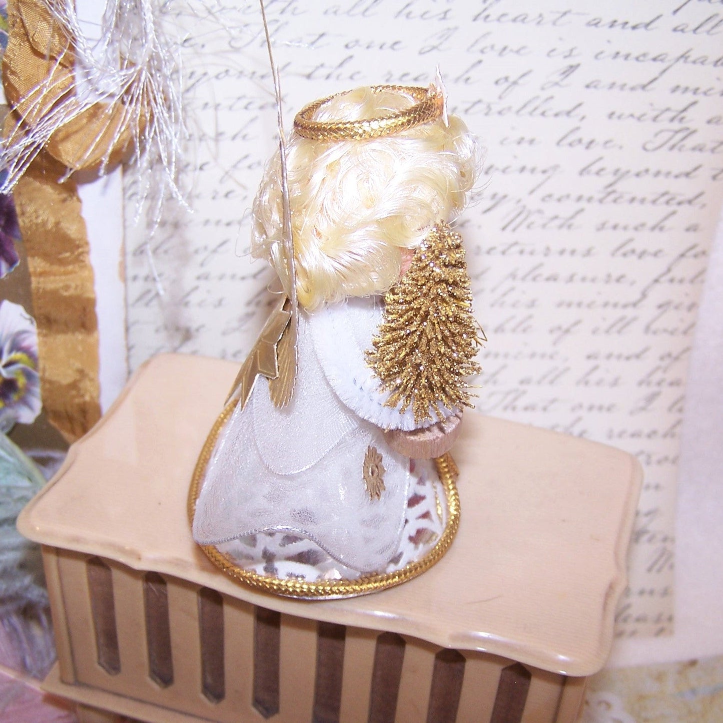 Upcycled Made in Japan Christmas Angel Ornament in Gold