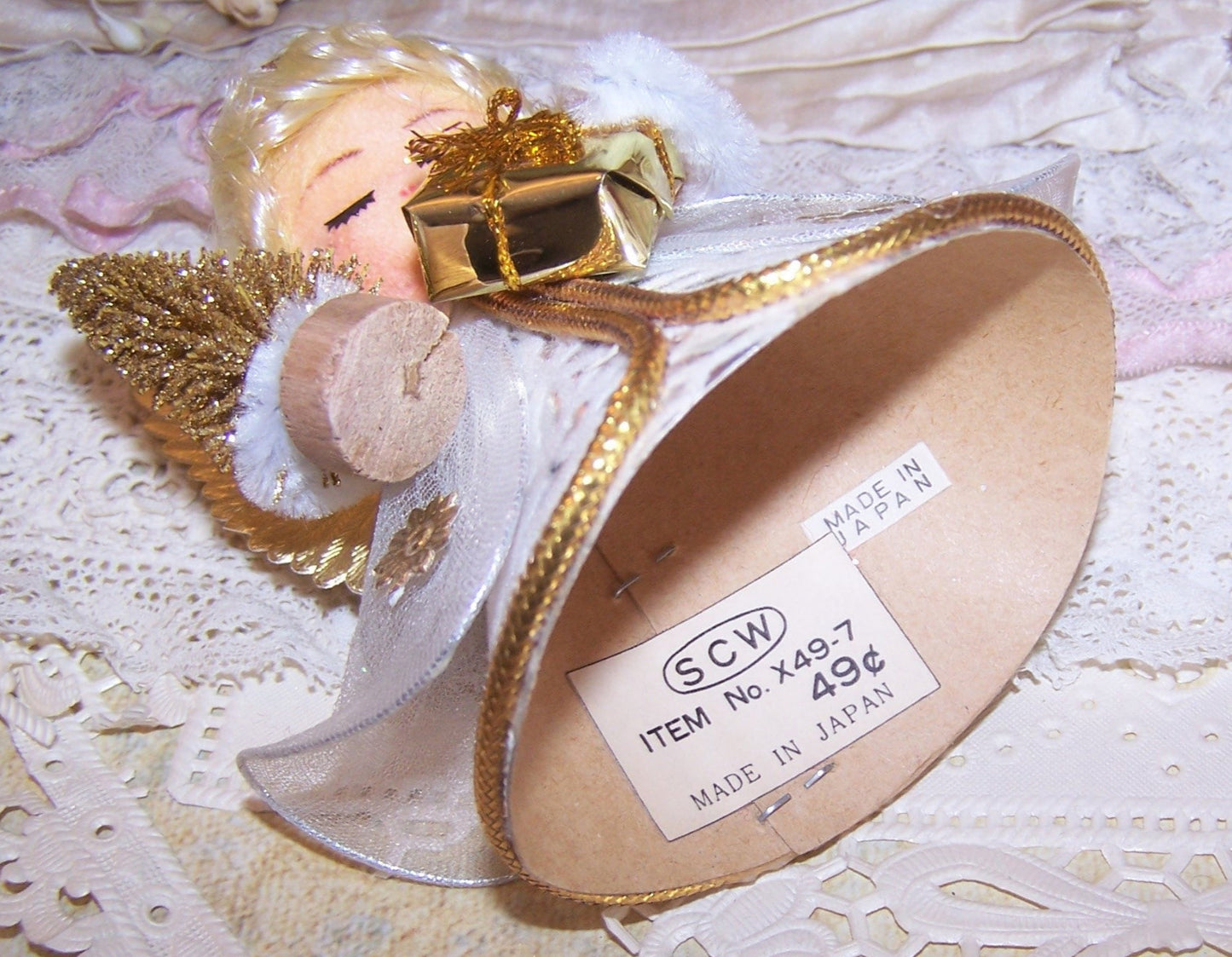 Upcycled Made in Japan Christmas Angel Ornament in Gold