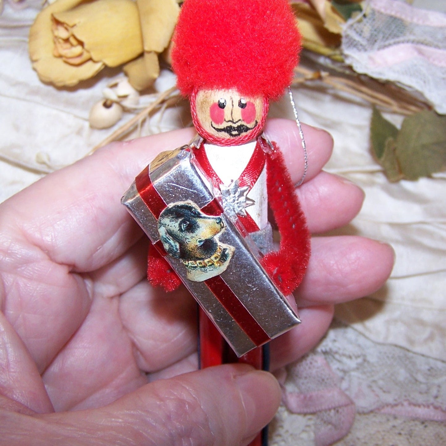 Wooden Soldier Christmas Ornament - Carries Gift Box | Dog Die Cut