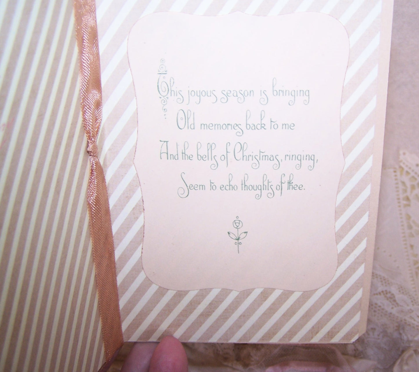 Repurposed Antique Celluloid Christmas Greeting Card - Peach Rose