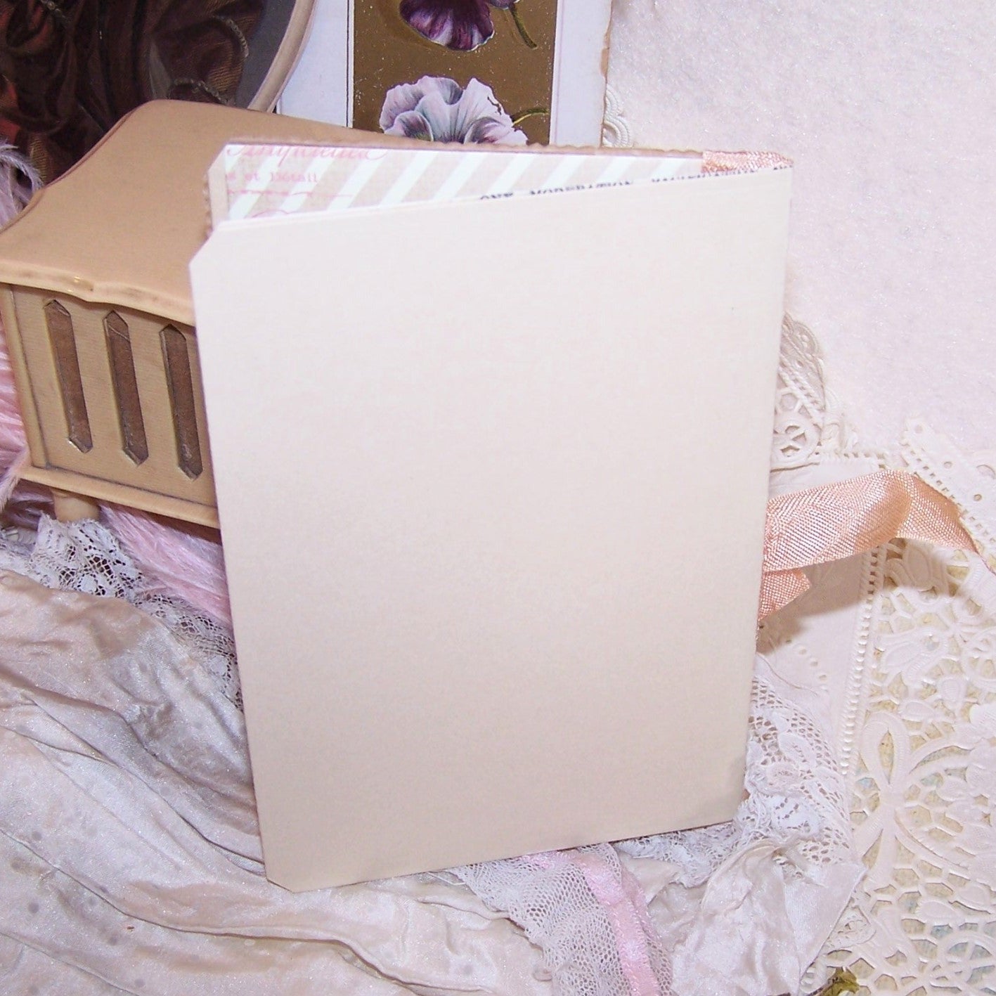 Repurposed Antique Celluloid Christmas Greeting Card - Peach Rose