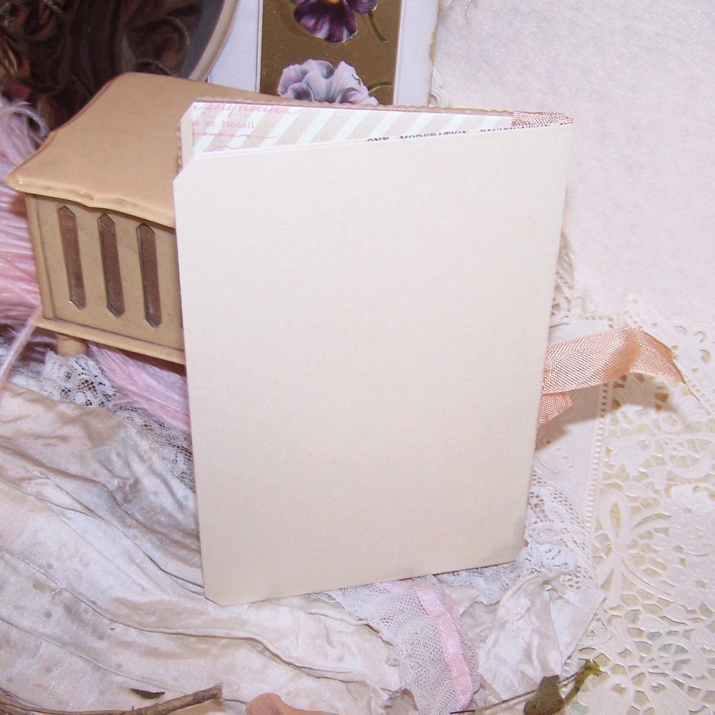 Repurposed Antique Celluloid Christmas Greeting Card - Peach Rose