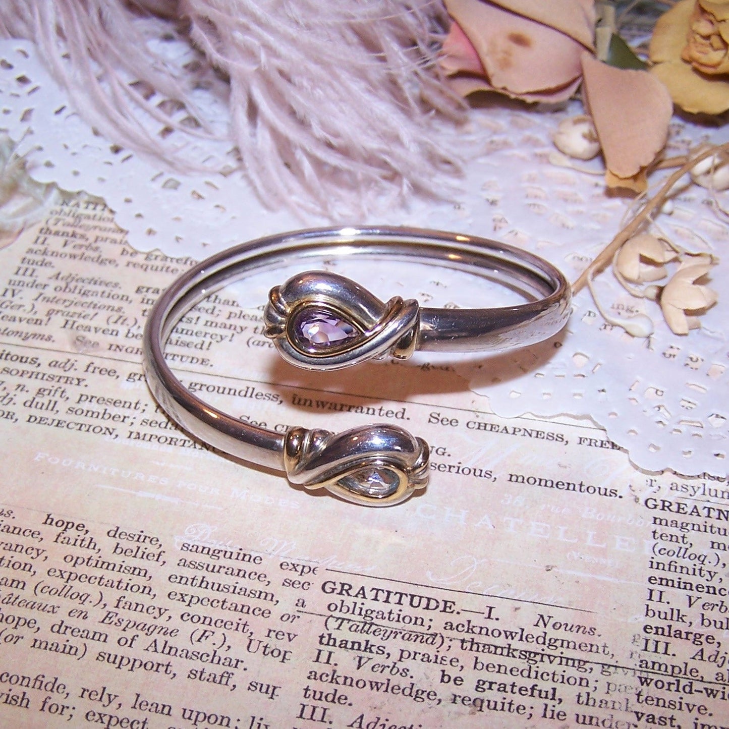 Sterling Silver Amethyst Blue Topaz Bypass Bangle Bracelet - Size 6.75