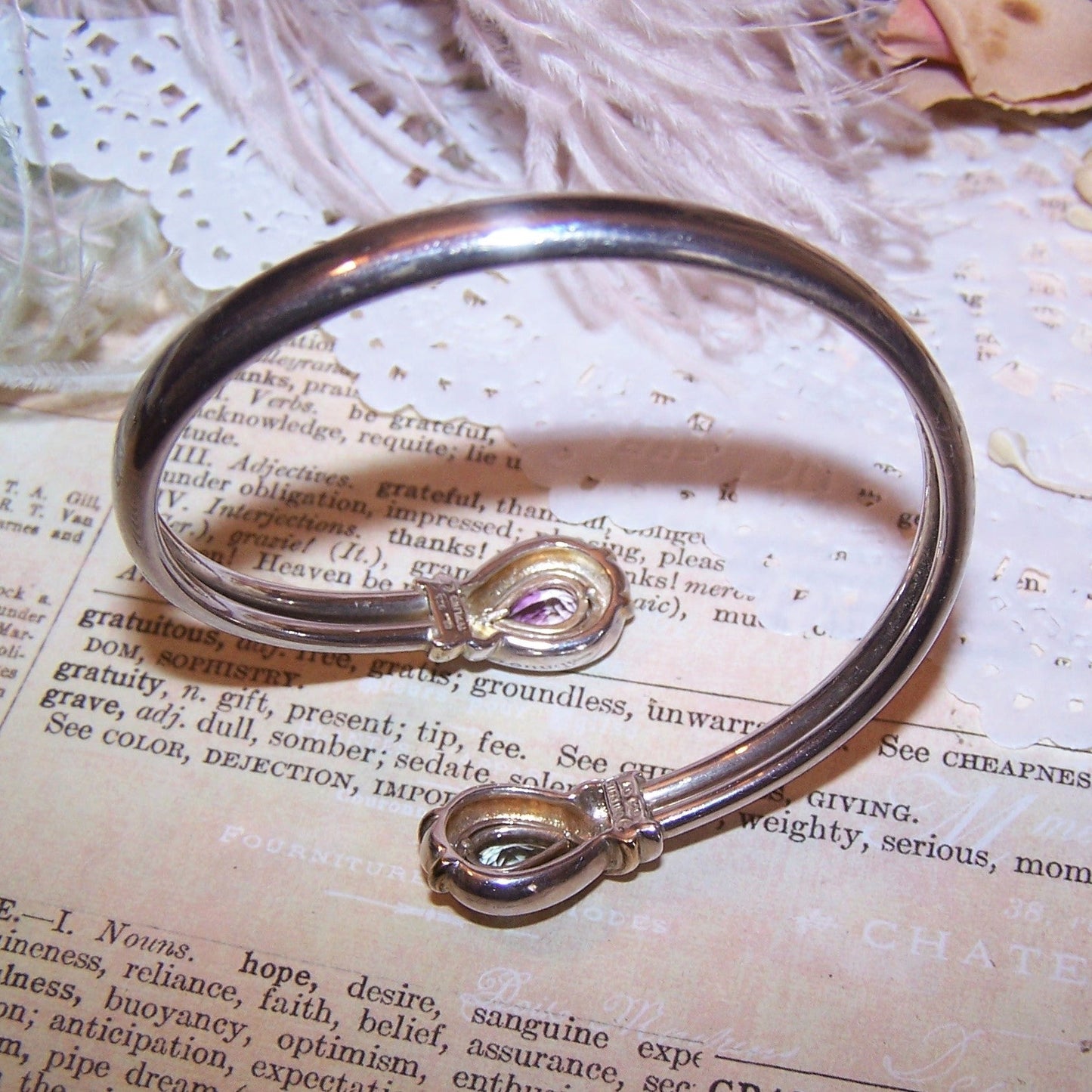 Sterling Silver Amethyst Blue Topaz Bypass Bangle Bracelet - Size 6.75