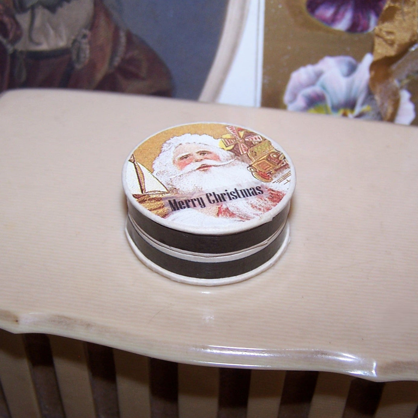 Repurposed Antique French Pharmacy Pill Box | Santa Claus - MERRY CHRISTMAS