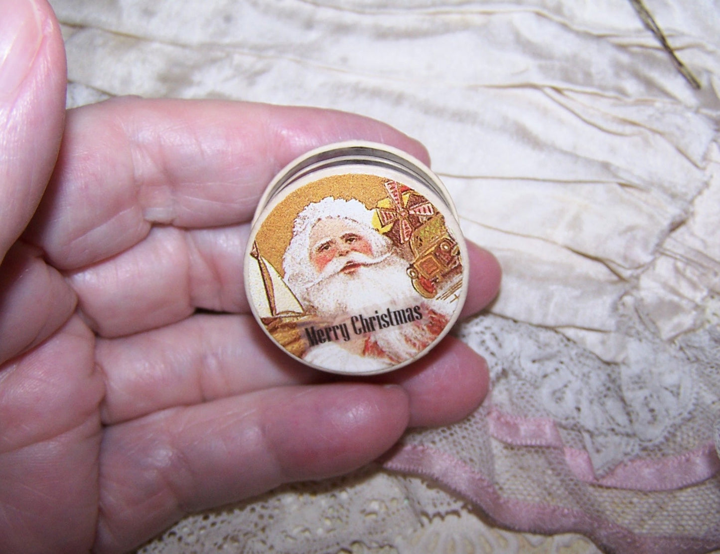 Repurposed Antique French Pharmacy Pill Box | Santa Claus - MERRY CHRISTMAS
