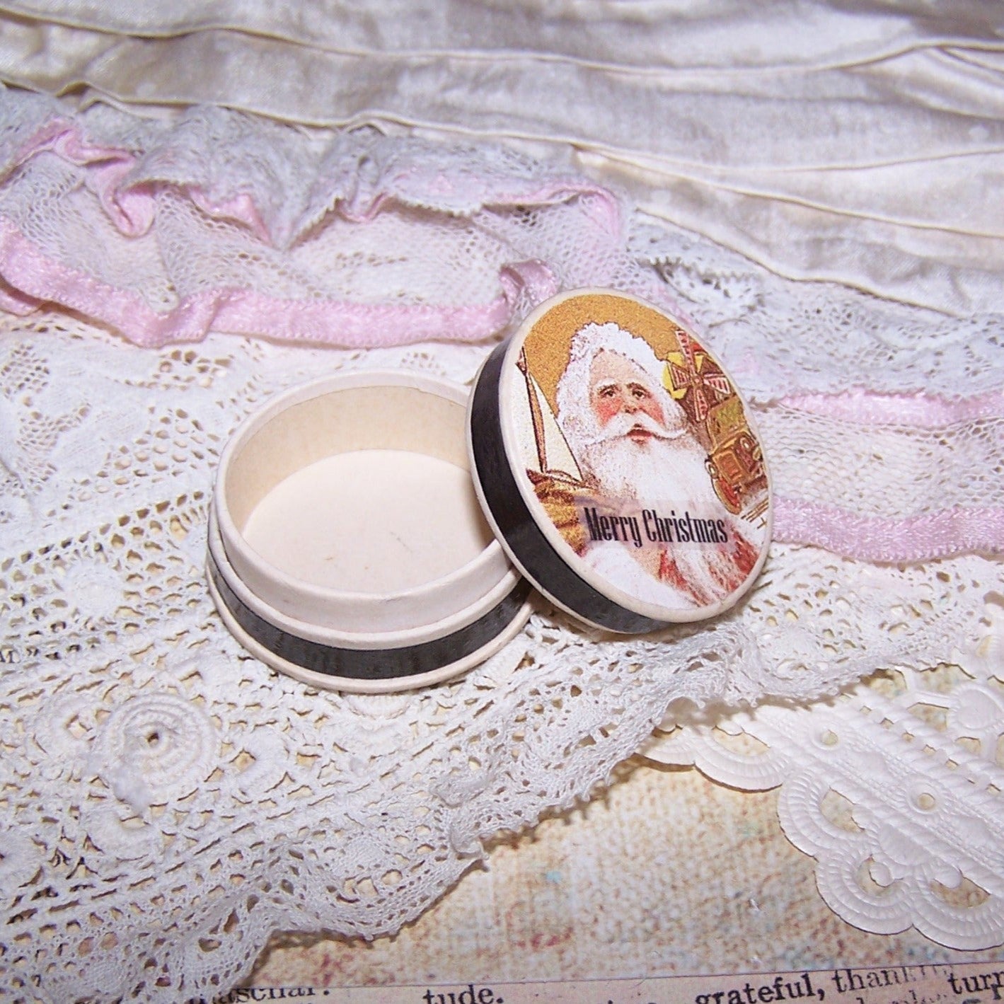 Repurposed Antique French Pharmacy Pill Box | Santa Claus - MERRY CHRISTMAS
