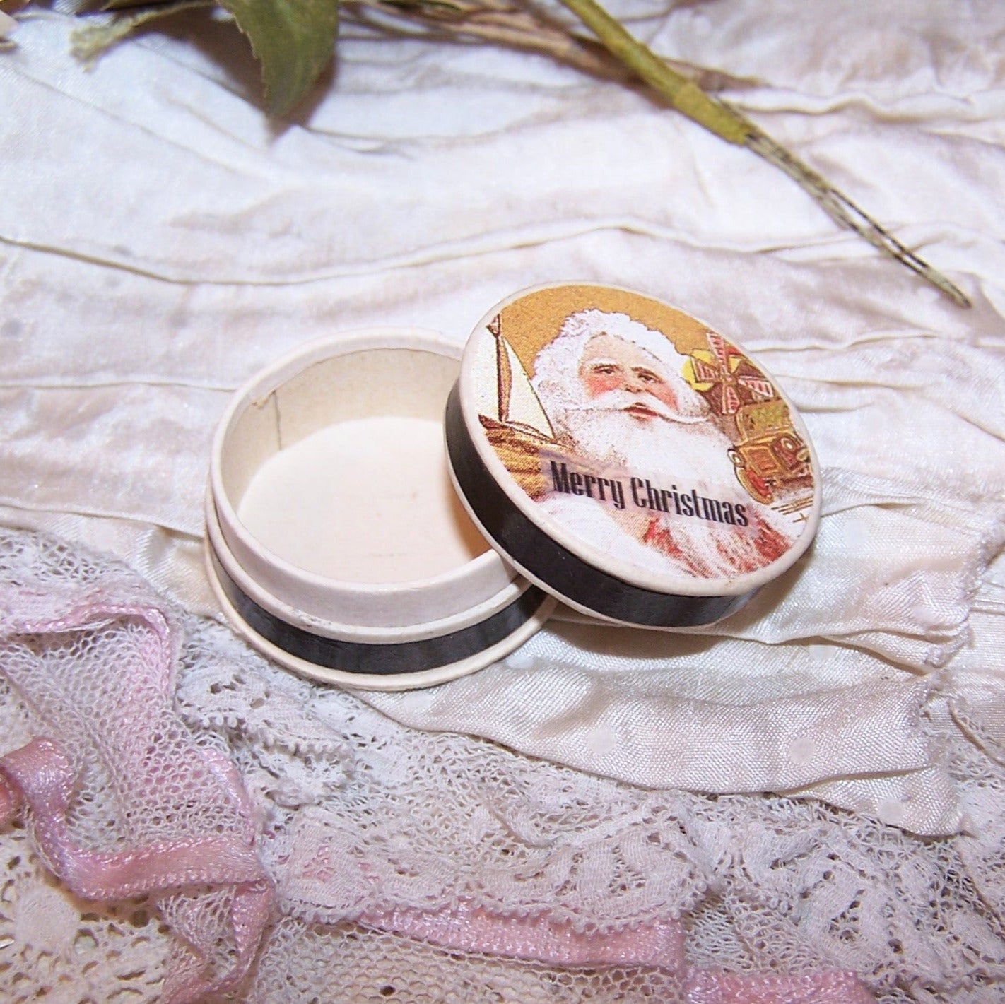 Repurposed Antique French Pharmacy Pill Box | Santa Claus - MERRY CHRISTMAS
