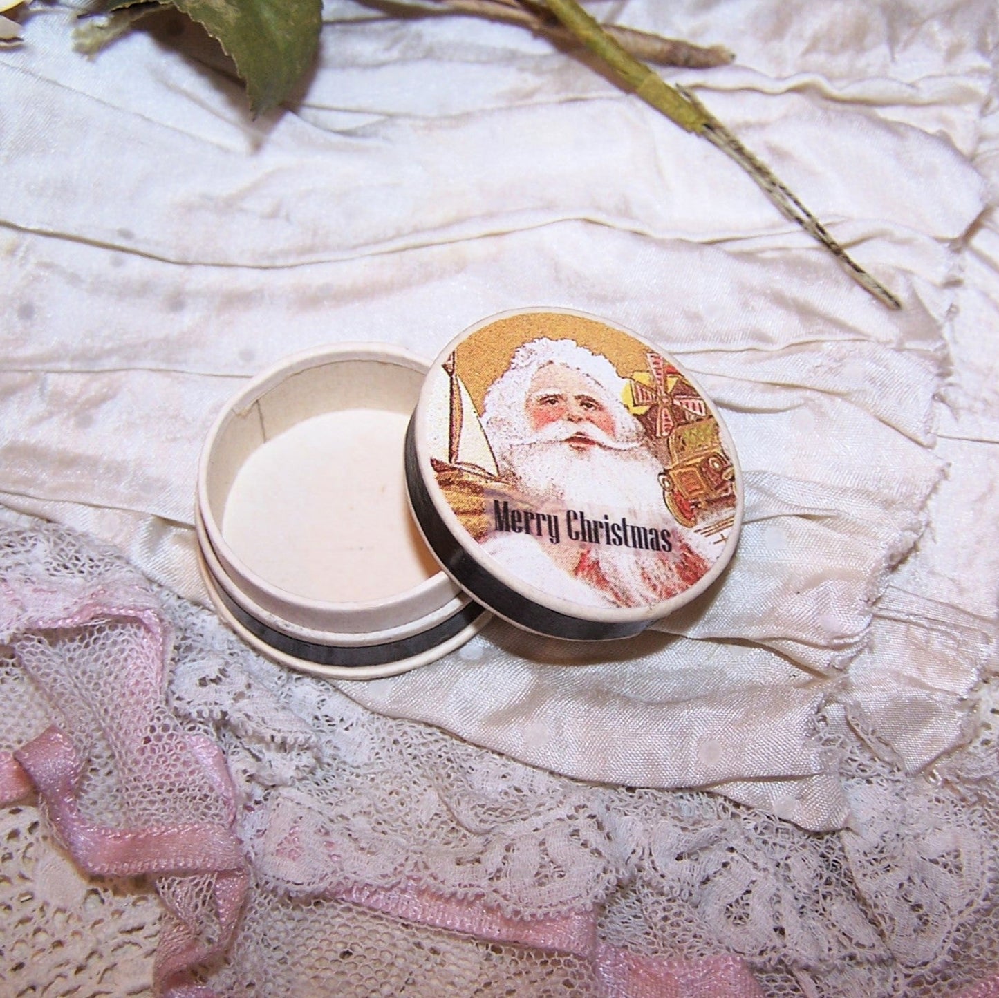 Repurposed Antique French Pharmacy Pill Box | Santa Claus - MERRY CHRISTMAS