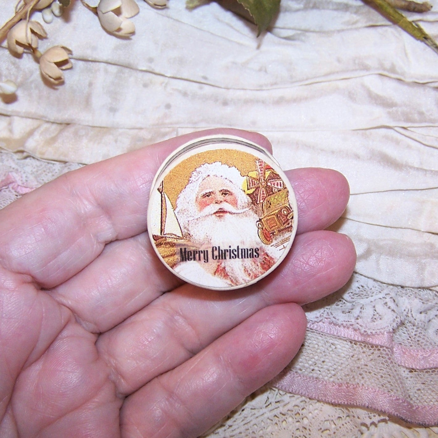Repurposed Antique French Pharmacy Pill Box | Santa Claus - MERRY CHRISTMAS