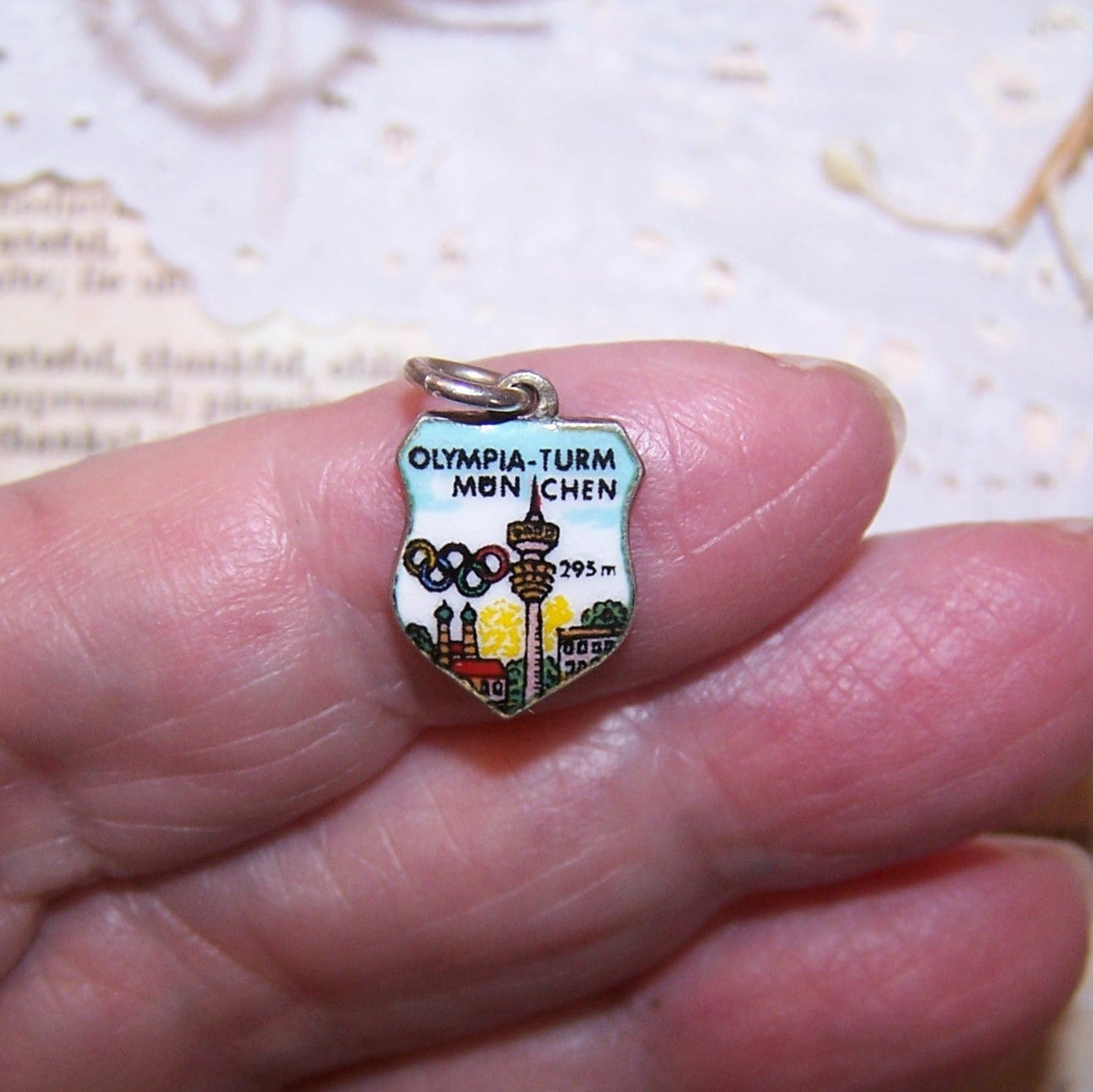 ANTIKO 800 Silver Enamel Travel Shield Charm - Munich 1972 Olympics