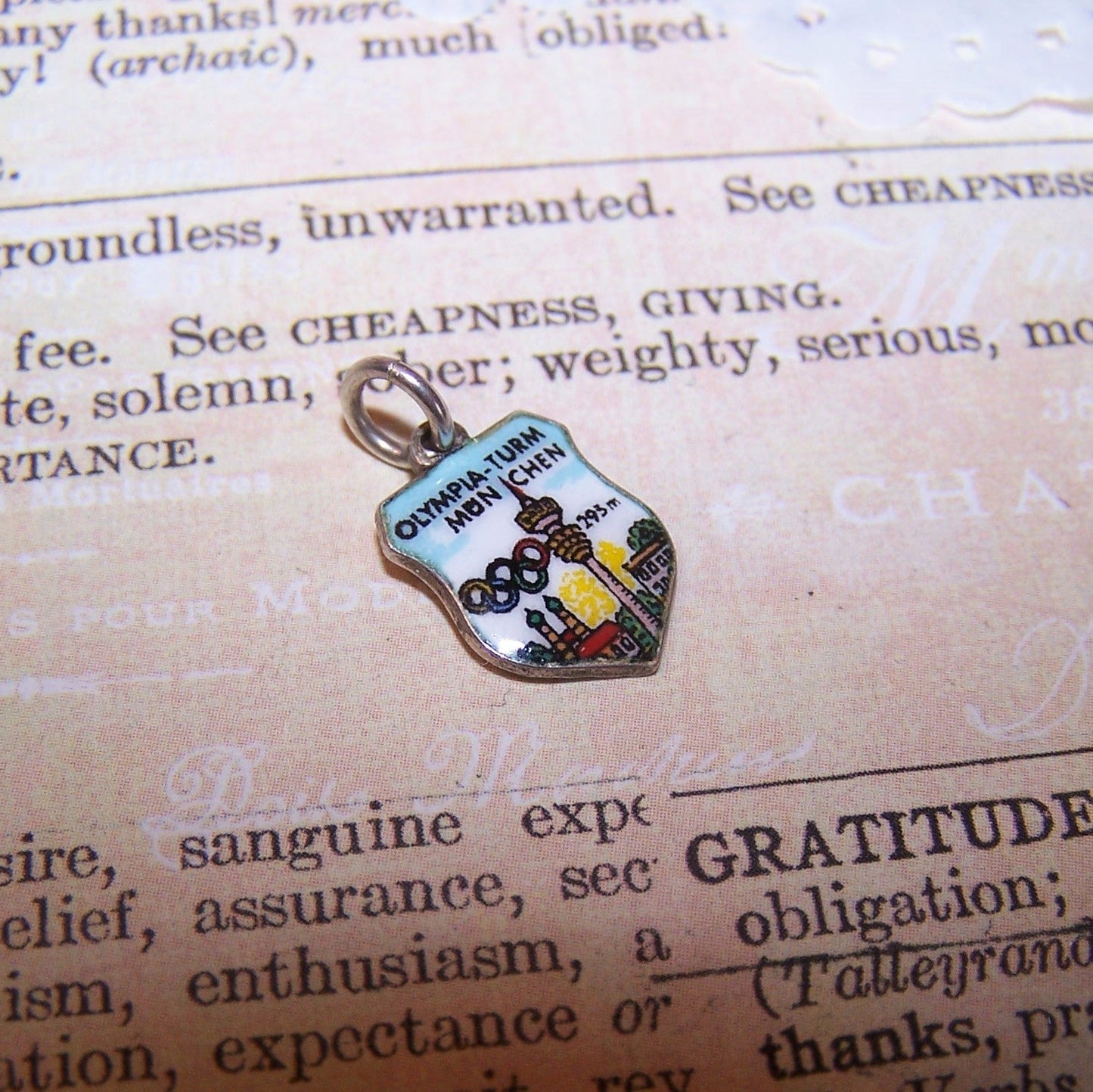 ANTIKO 800 Silver Enamel Travel Shield Charm - Munich 1972 Olympics