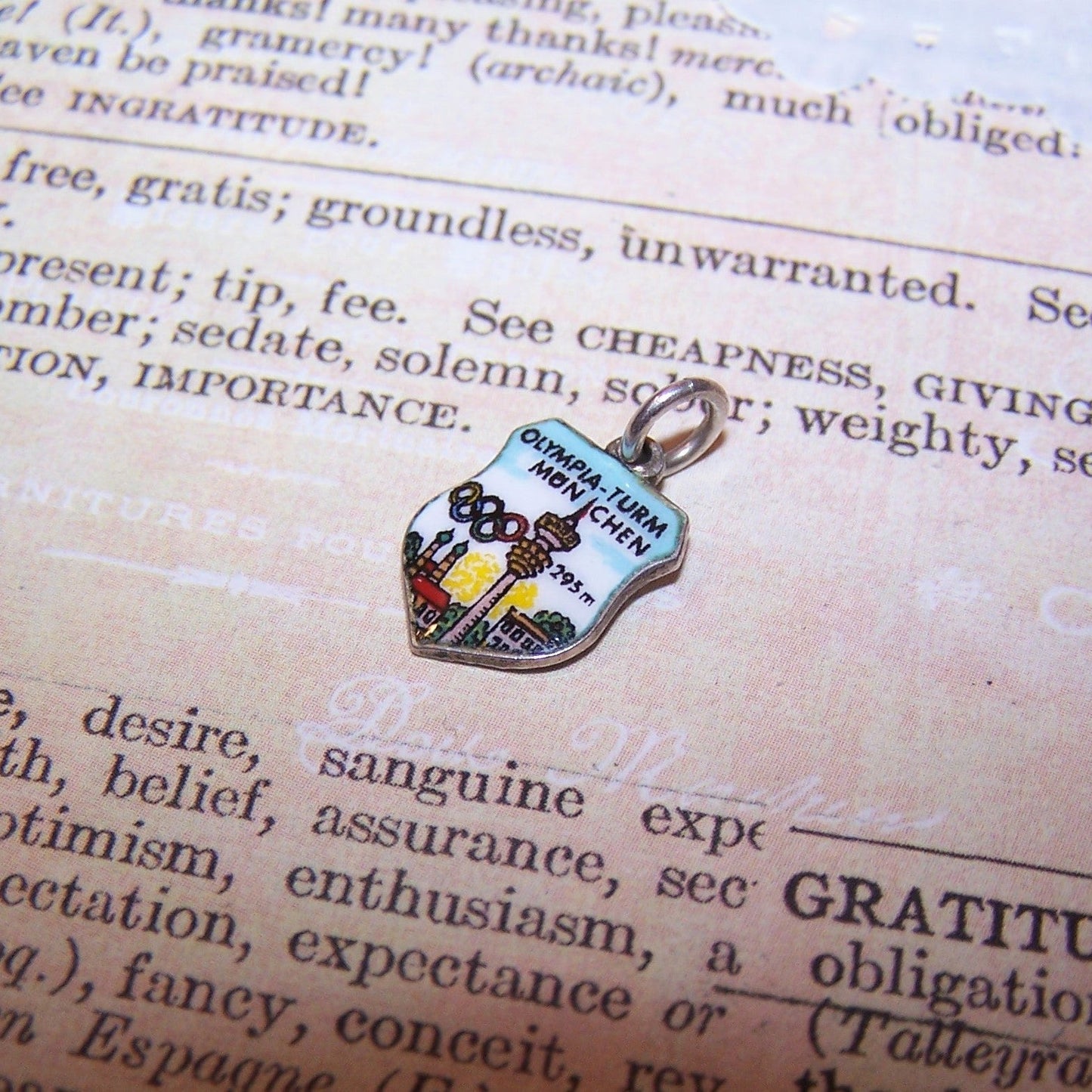 ANTIKO 800 Silver Enamel Travel Shield Charm - Munich 1972 Olympics
