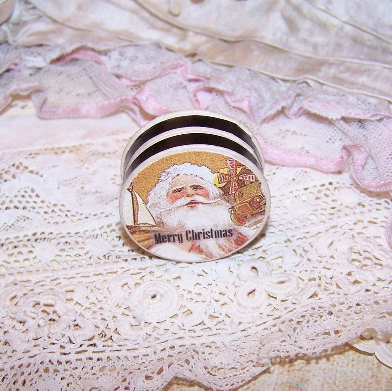 Repurposed Antique French Pharmacy Pill Box | Santa Claus - MERRY CHRISTMAS