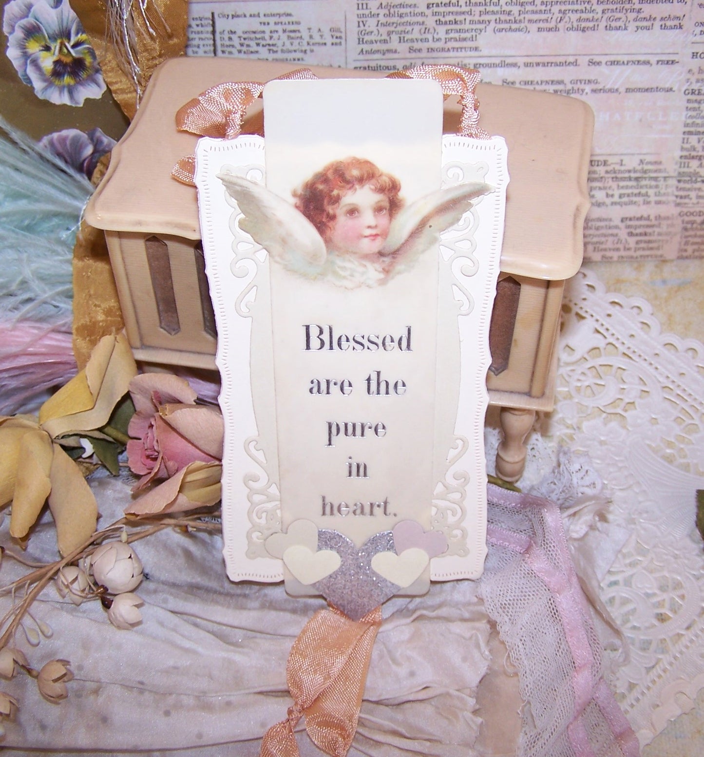 Upcycled Celluloid Angel Bookmark - Blessed Are the Pure in Heart