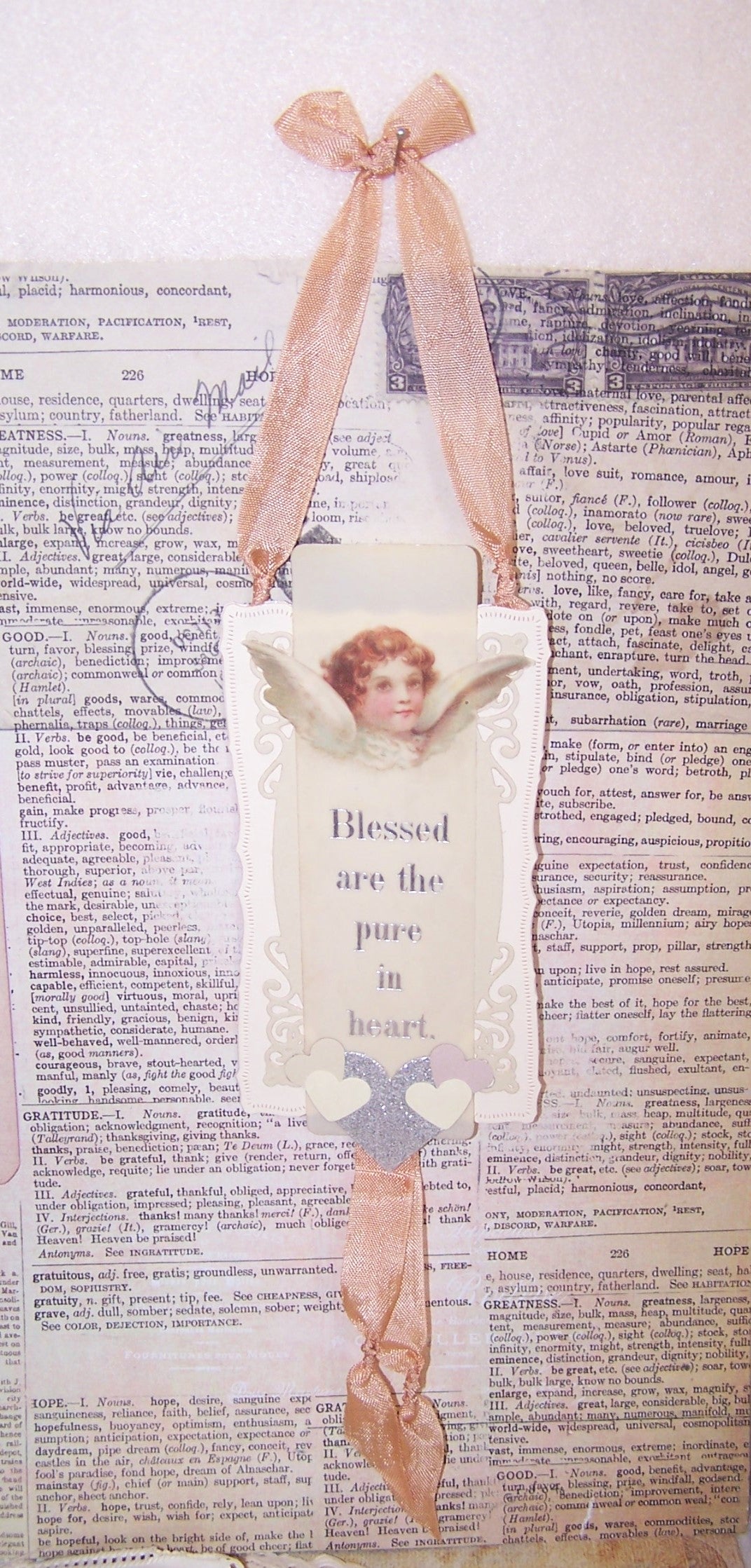 Upcycled Celluloid Angel Bookmark - Blessed Are the Pure in Heart