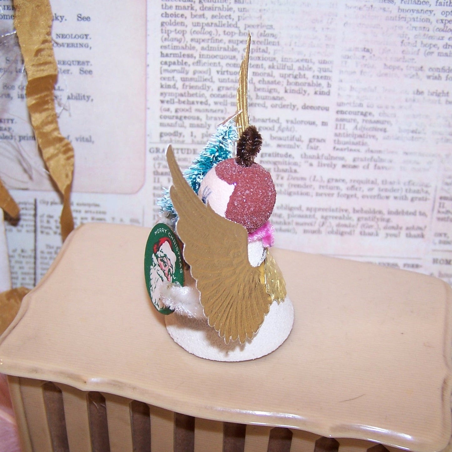 Upcycled Made in Japan Angel Ornament - Angel Carrying Christmas Tree