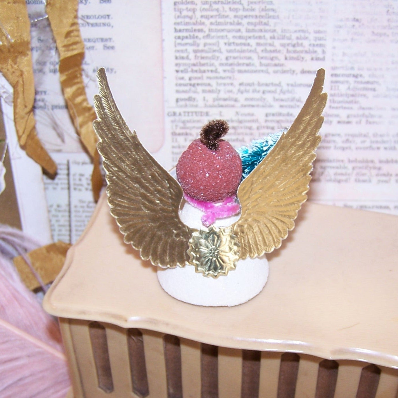 Upcycled Made in Japan Angel Ornament - Angel Carrying Christmas Tree