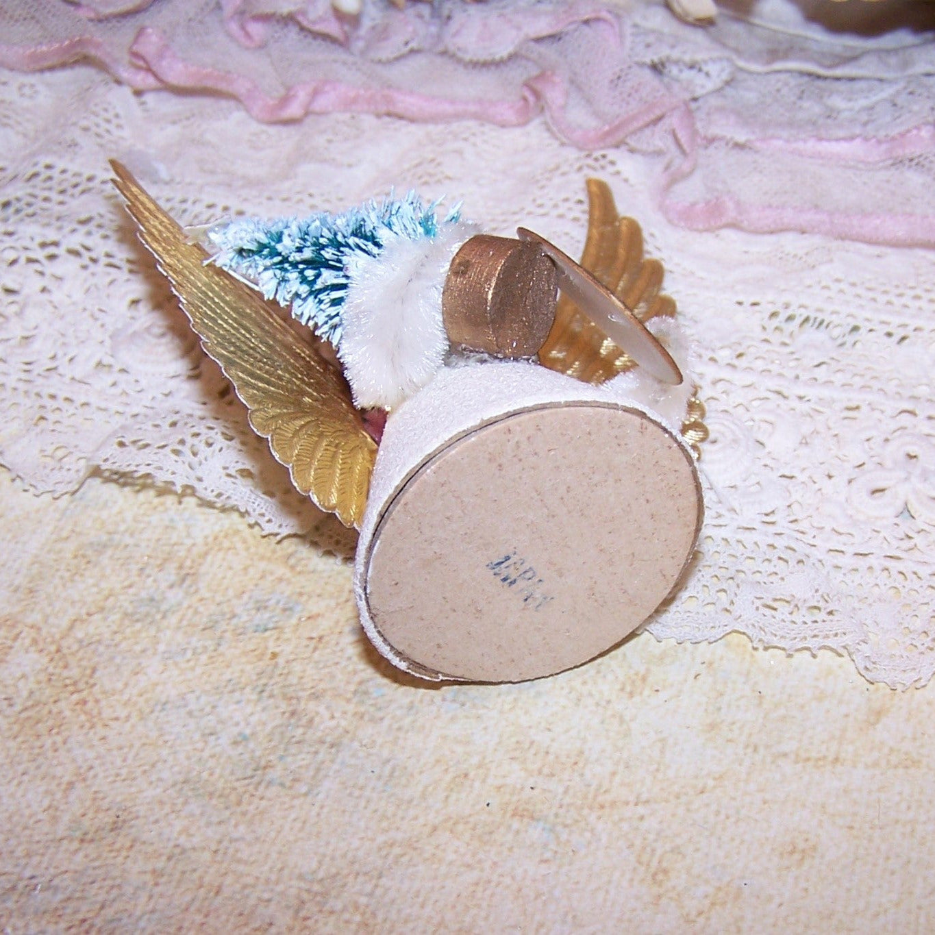 Upcycled Made in Japan Angel Ornament - Angel Carrying Christmas Tree