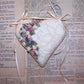 Cream Brocade and Ribbon Rose Heart Ornament - Mauve & Blue Tones