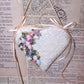 Cream Brocade and Ribbon Rose Heart Ornament - Mauve & Blue Tones