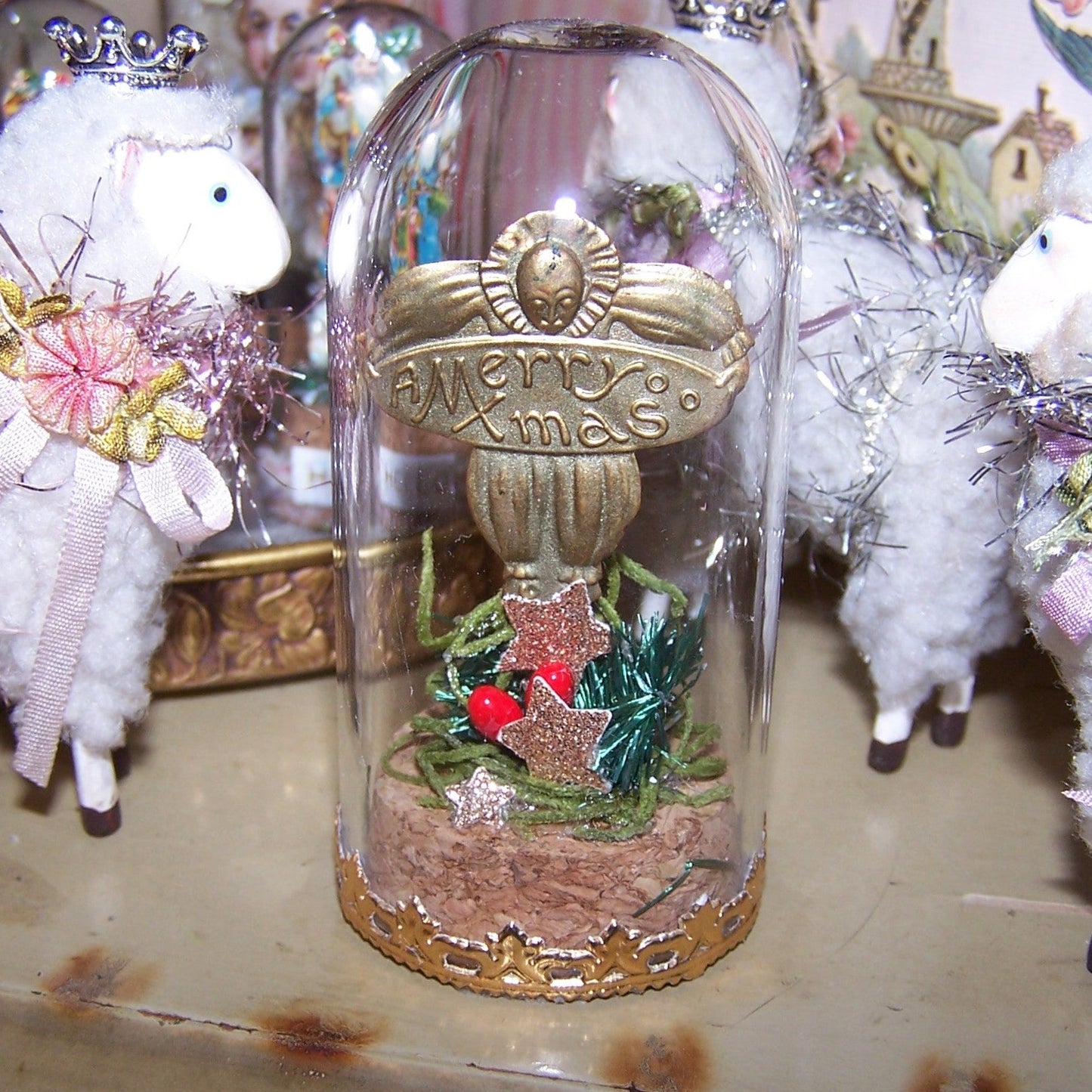 Art Deco MERRY CHRISTMAS Sticker Under Glass - Standing Clown Image