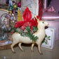 Chenille Santa Claus Christmas Ornament with Art Deco Celluloid Reindeer