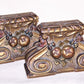 Art Deco Bookends in a Della Robbia "bough of fruit" design.  Shabby Chic condition.  Gold, Burgundy, Blue, Brown color.  Set of 2.  Felted Bottoms.  