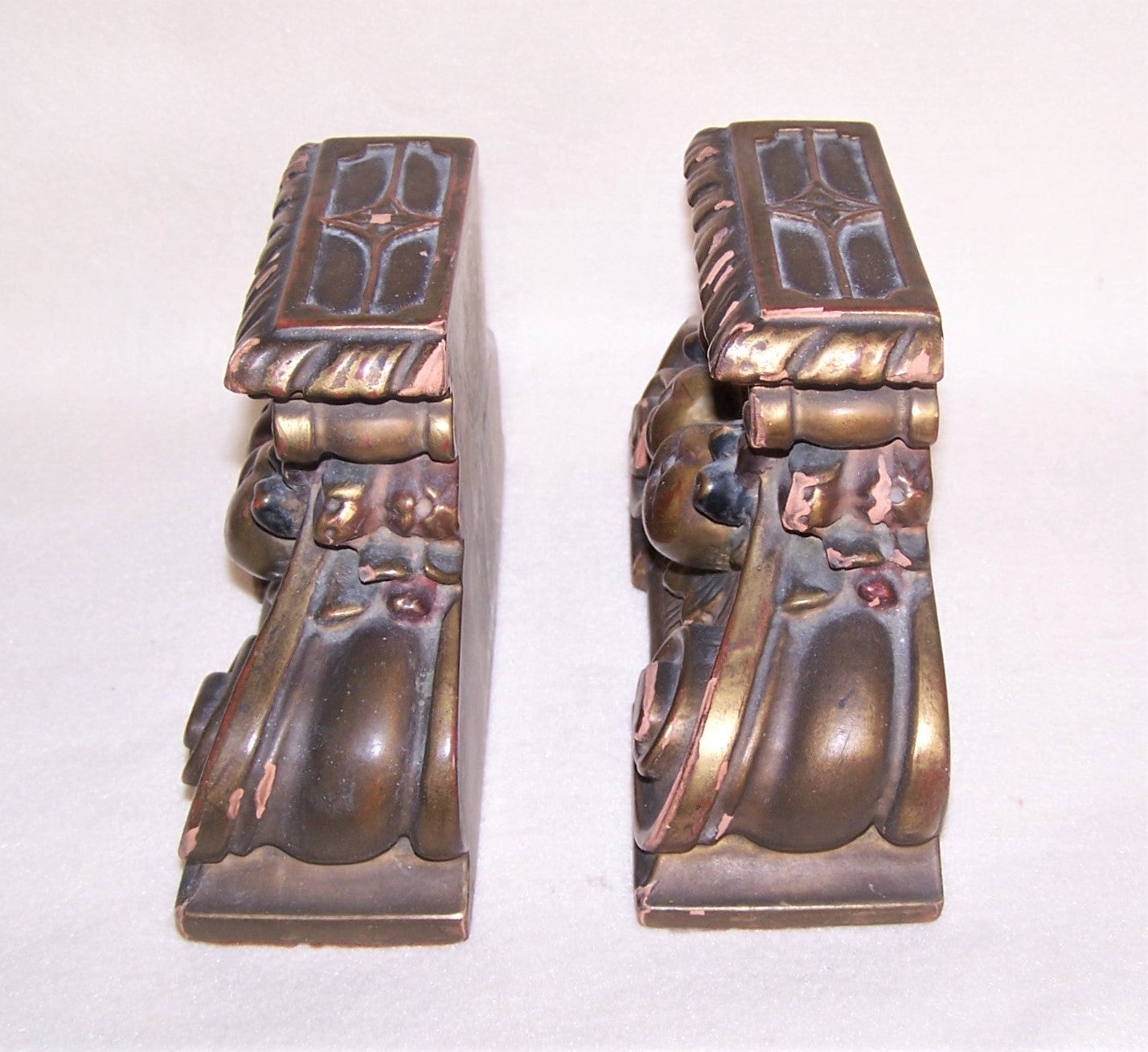 Art Deco Gilt Wood Bookends - Della Robbia Fruit Design