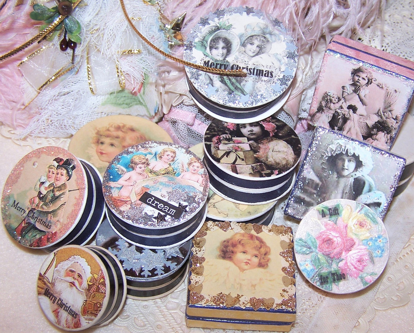 Repurposed Antique French Pharmacy Pill Box | Santa Claus - MERRY CHRISTMAS