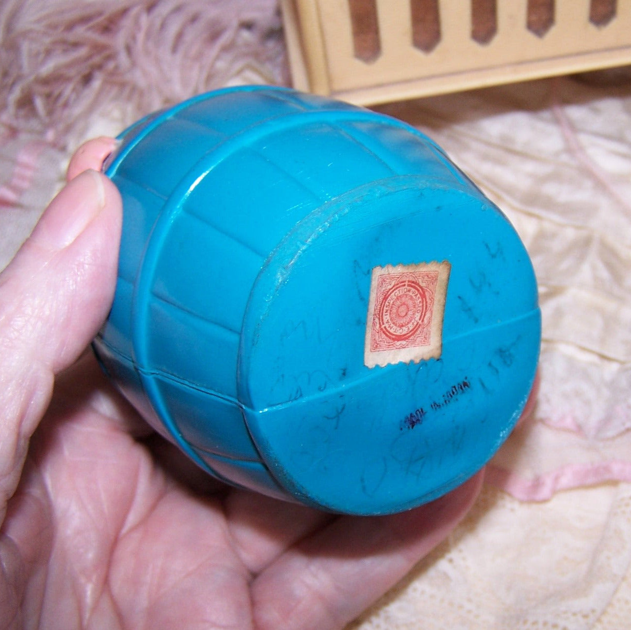 Made in Japan Celluloid Toy - Puppy or Pig in a Barrel