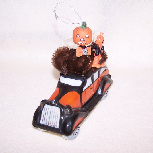 Art Deco Japan Ceramic Motor Roadster In Halloween Black & Orange