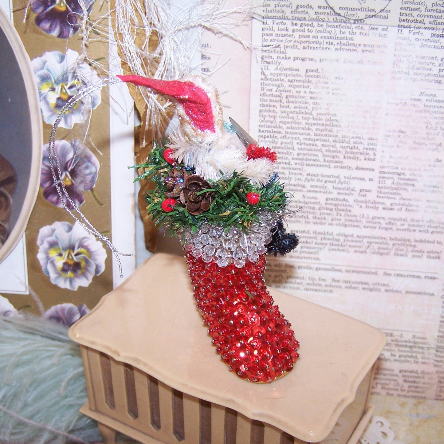 OOAK Mixed Media Christmas Ornament | RW&B Santa Claus - GREETINGS