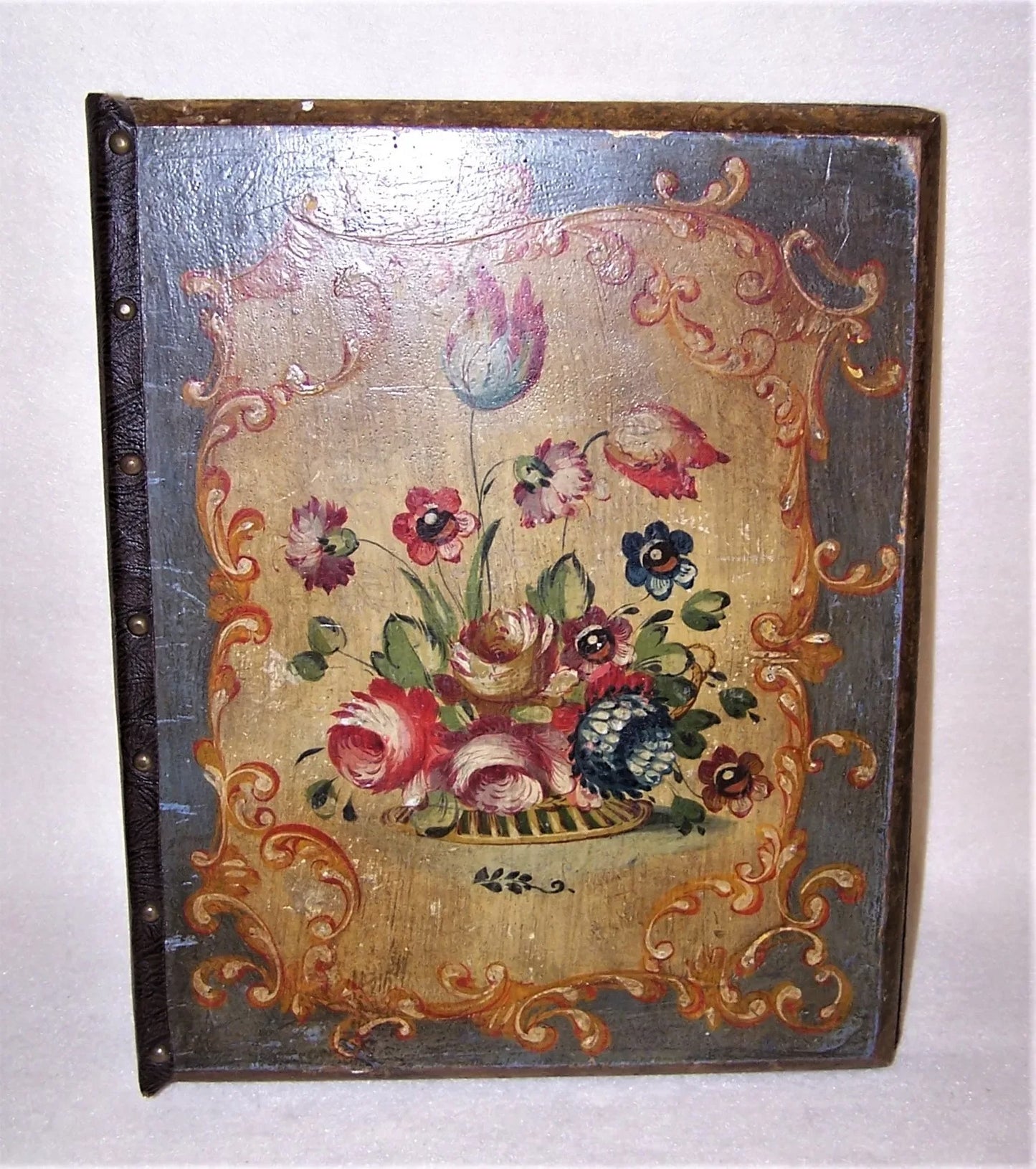 Italian Tole Handpainted Wood Looseleaf Binder - Floral Design