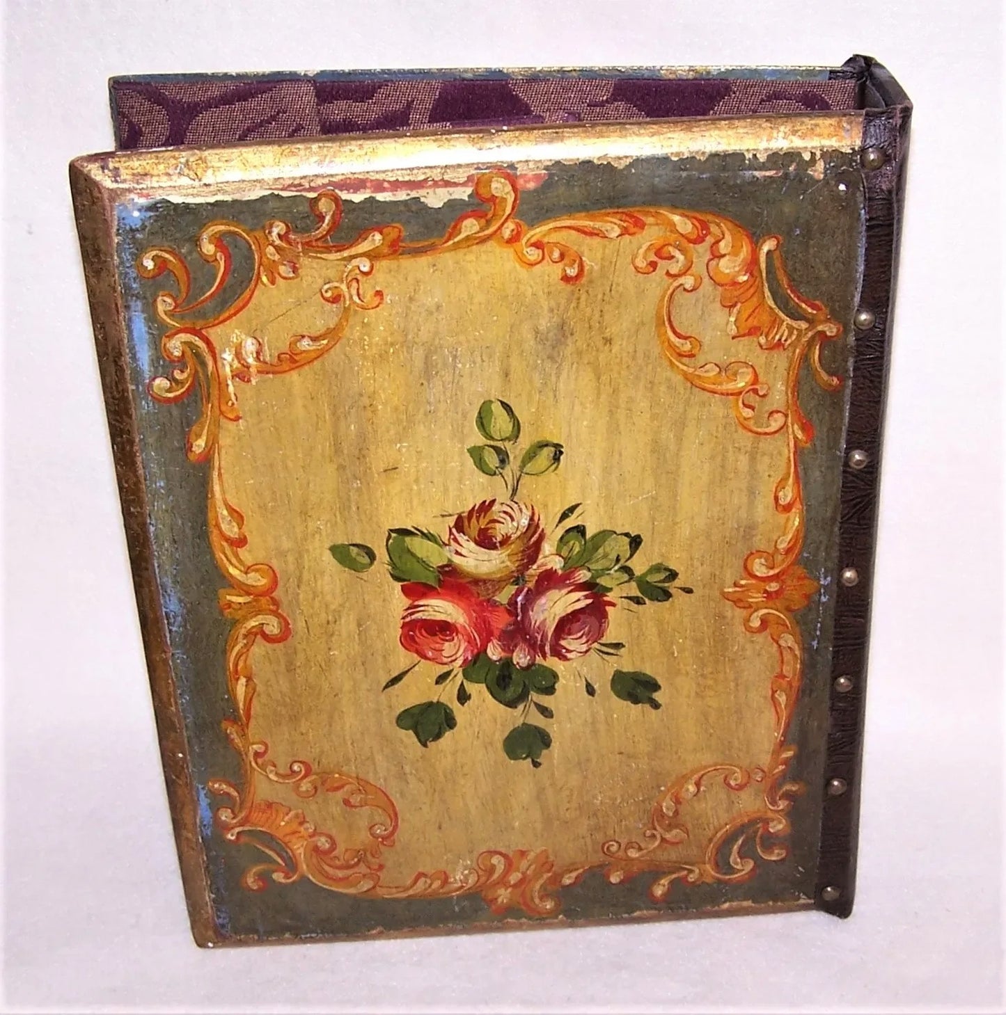 Italian Tole Handpainted Wood Looseleaf Binder - Floral Design