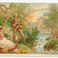 2 Antique Victorian Trade Card for J&P Coats Thread - Lady & Gent Fishing