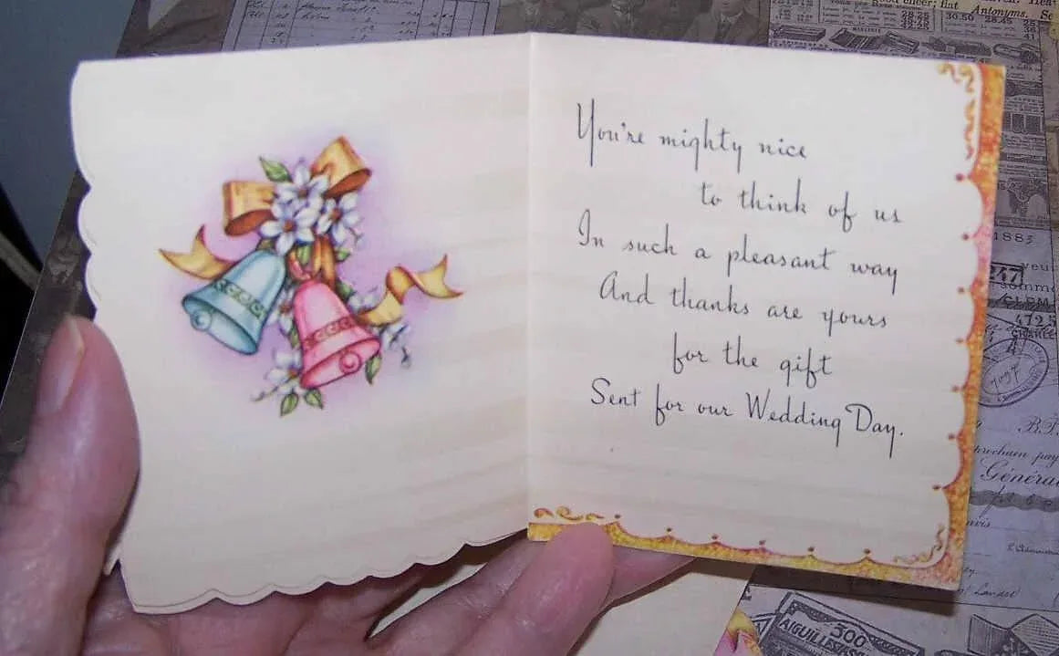2 Unused Vintage Wedding Gift THANK YOU Cards