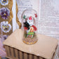 Vintage Japan Santa Claus with Christmas Tree & Art Deco sticker that reads HOLIDAY CHEER - all under a glass dome! Perfect mantel decoration. 3-1/4" x 1-1/2"