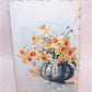 Antique Victorian unused greeting card for any occasion. Graphics by Catherine Klein - vase of daffodils and bouquet of daisies. High color.  2-3/4" x 4". 