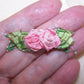 Antique French Ribbonwork Embellishment - Pink Silk Florals with Ombre Ribbon Leaves
