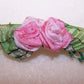 Antique French Ribbonwork Embellishment - Pink Silk Florals with Ombre Ribbon Leaves