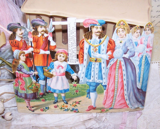 Antique Victorian 5-1/2" x 4" chromolithograph die cut depicting Cinderella and her Prince at their wedding. Condition is nice with paper residue to the back. 