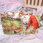 Pristine Antique Victorian die cut depicting a horse that has thrown his rider. High color, no glue or paper residue to the back. 4-1/2" x 3" approx. 
