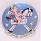 3 Art Deco gummed round Christmas Stickers with the image of an angel riding a rocking horse. Unused condition - vintage patina to the paper. Unknown maker. 